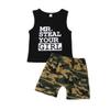 Toddler Kid Baby Boys Funny Letter Print T-Shirt Vest Sleeveless Tank Top Camouflage Shorts Outfit Set (0-6M, Style A) view 1