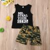 Toddler Kid Baby Boys Funny Letter Print T-Shirt Vest Sleeveless Tank Top Camouflage Shorts Outfit Set (0-6M, Style A) view 2
