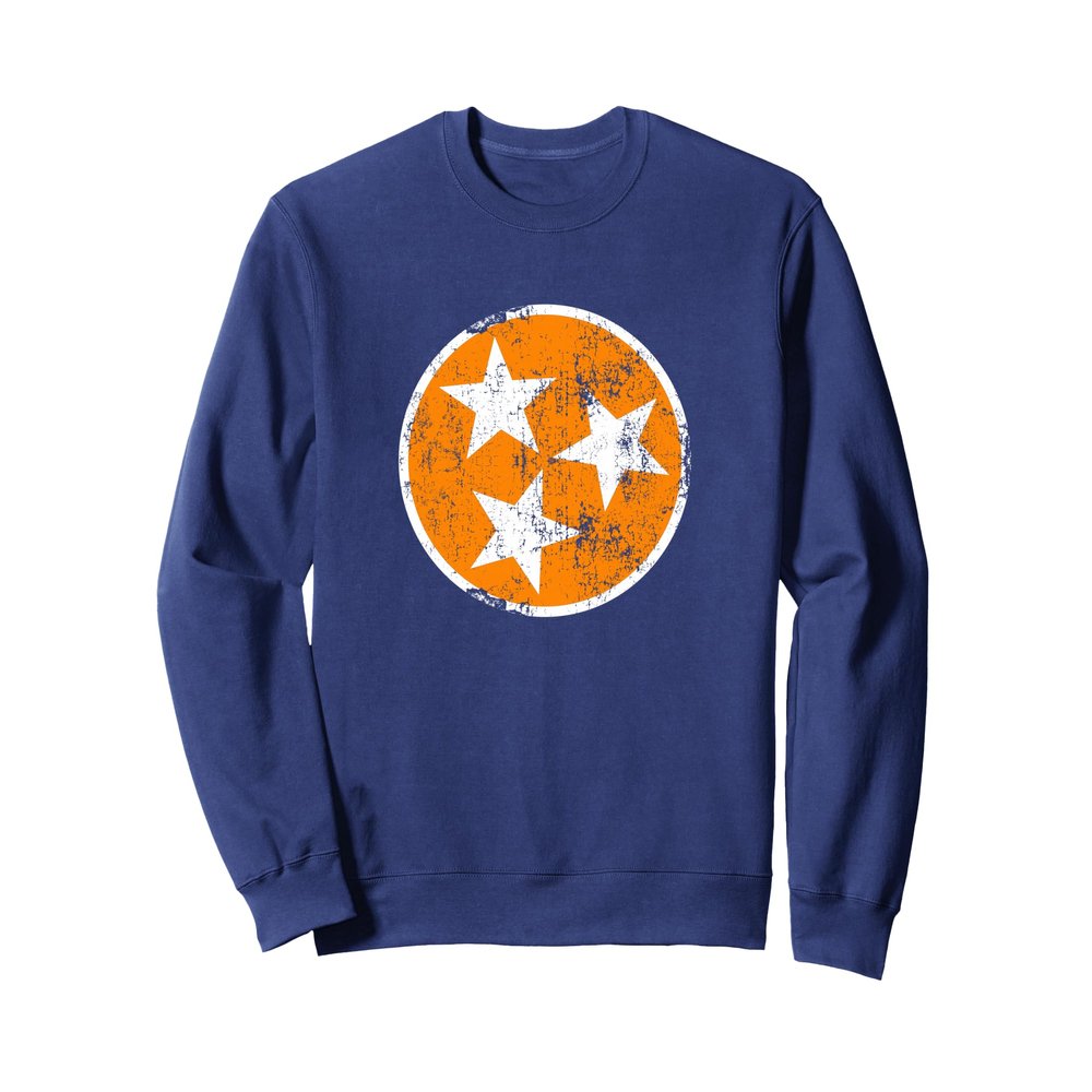 3 Star TN Orange and White Distressed Tennessee State Flag Sweatshirt