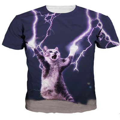 3D Print Cats Call Purple Lightning Short Sleeve T-Shirts for Women Men