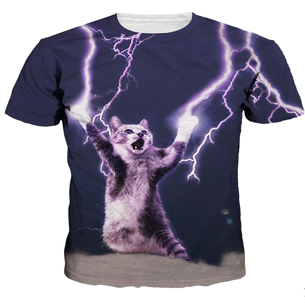 3D Print Cats Call Purple Lightning Short Sleeve T-Shirts for Women Men
