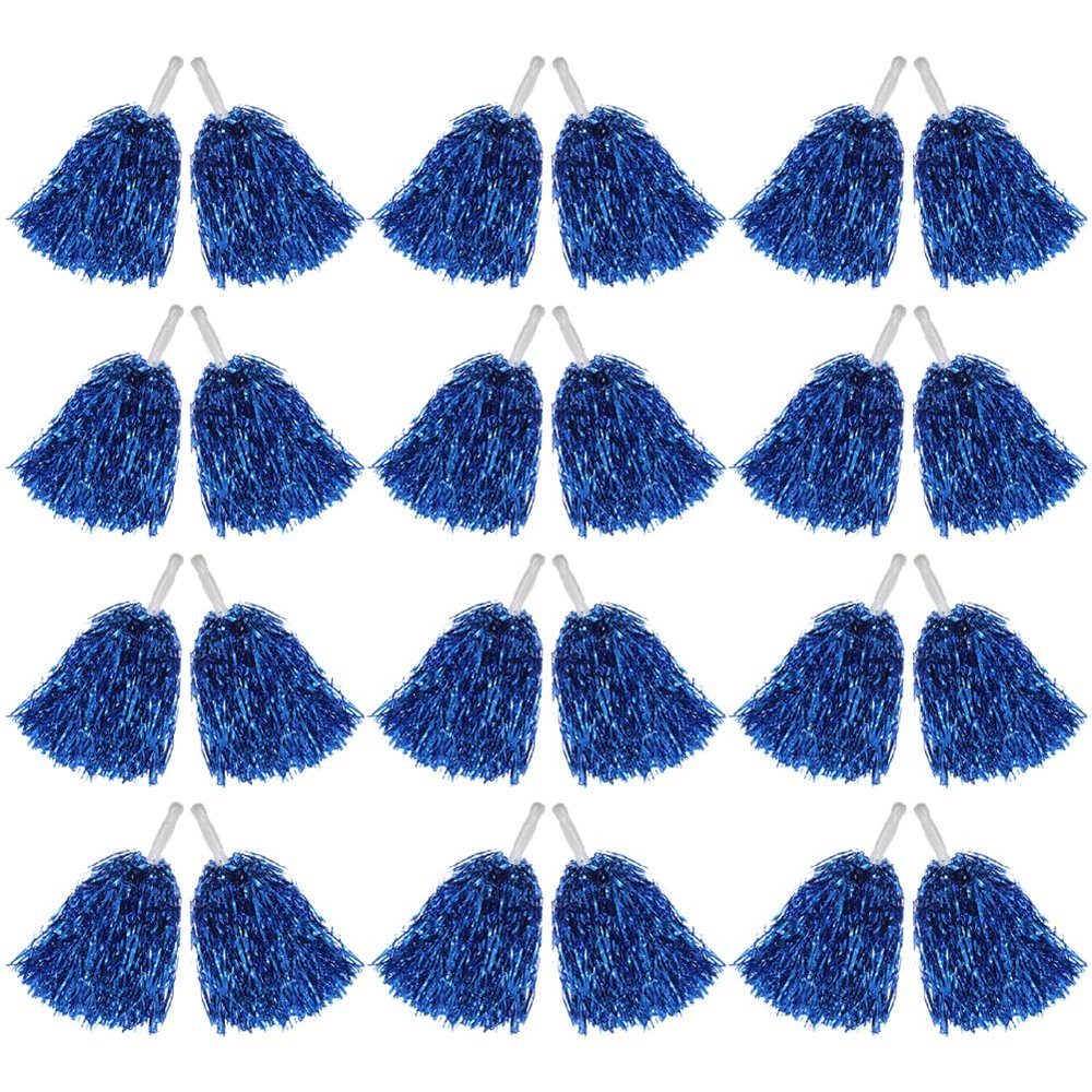 Hooshing 12PCS Cheerleading Pom Poms Metallic Foil Royal Blue with Plastic Handles for Team Sports Dance Party