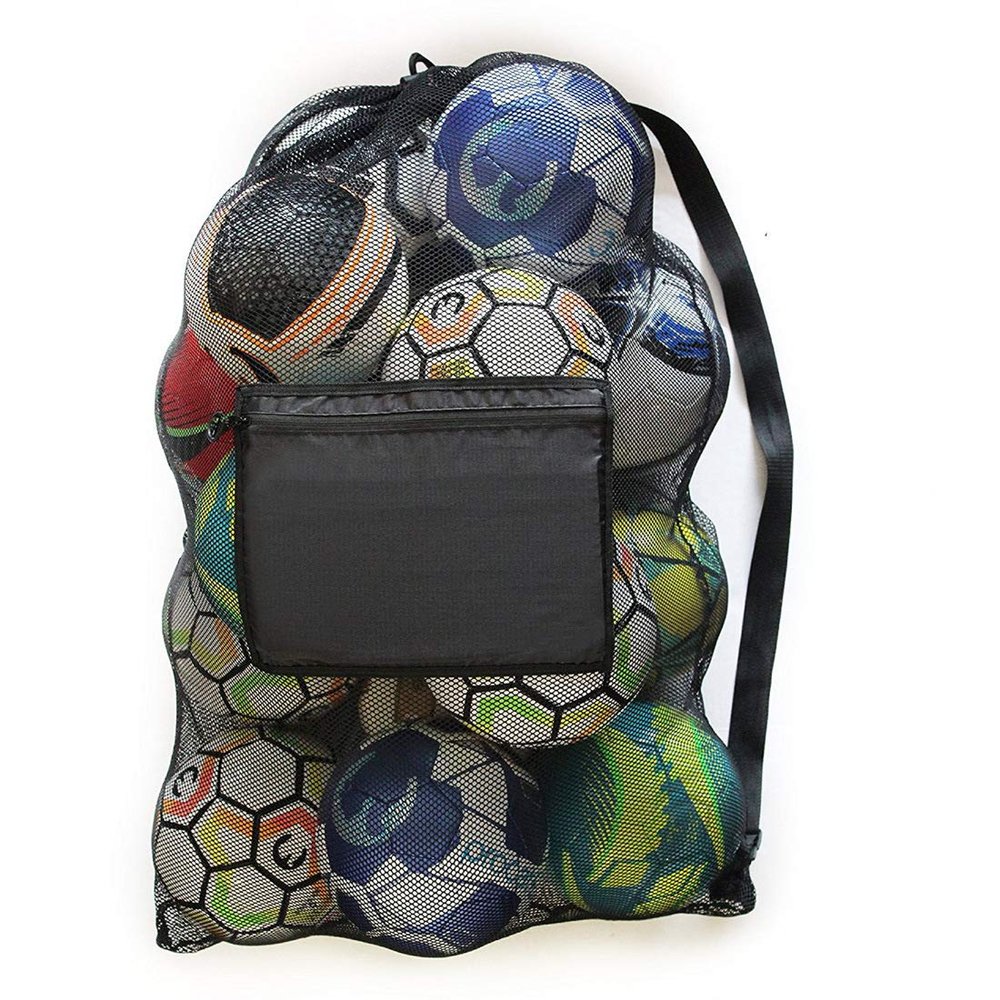 Extra Large Mesh Equipment Bag Heavy Duty Drawstring Net Bag for Balls 10-15 Basketball Volleyball Soccer Storage Sack Football Carrying Bag with Adjustable Shoulder Sports Duffel Bag Swimming Gear