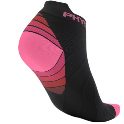 Physix Gear Short Compression Socks for Men & Women - Best Low Compression Socks Women & Men with Arch Support, Ideal for Running, Plantar Fasciitis comfort, and Swelling - Ankle, Black/Pink, L/XL