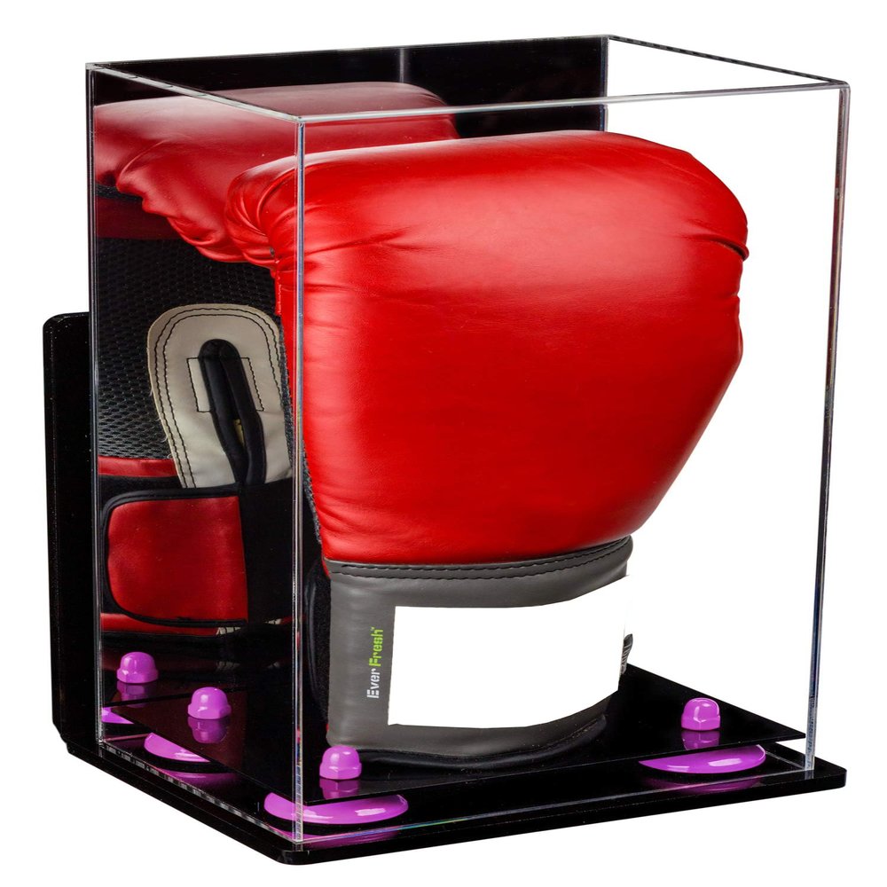 Better Display Cases Acrylic Vertical Boxing Glove Display Case Mirror Case, Purple Risers , Wall Mount and Black Base 8" x 6" x 14" (A092/V18)
