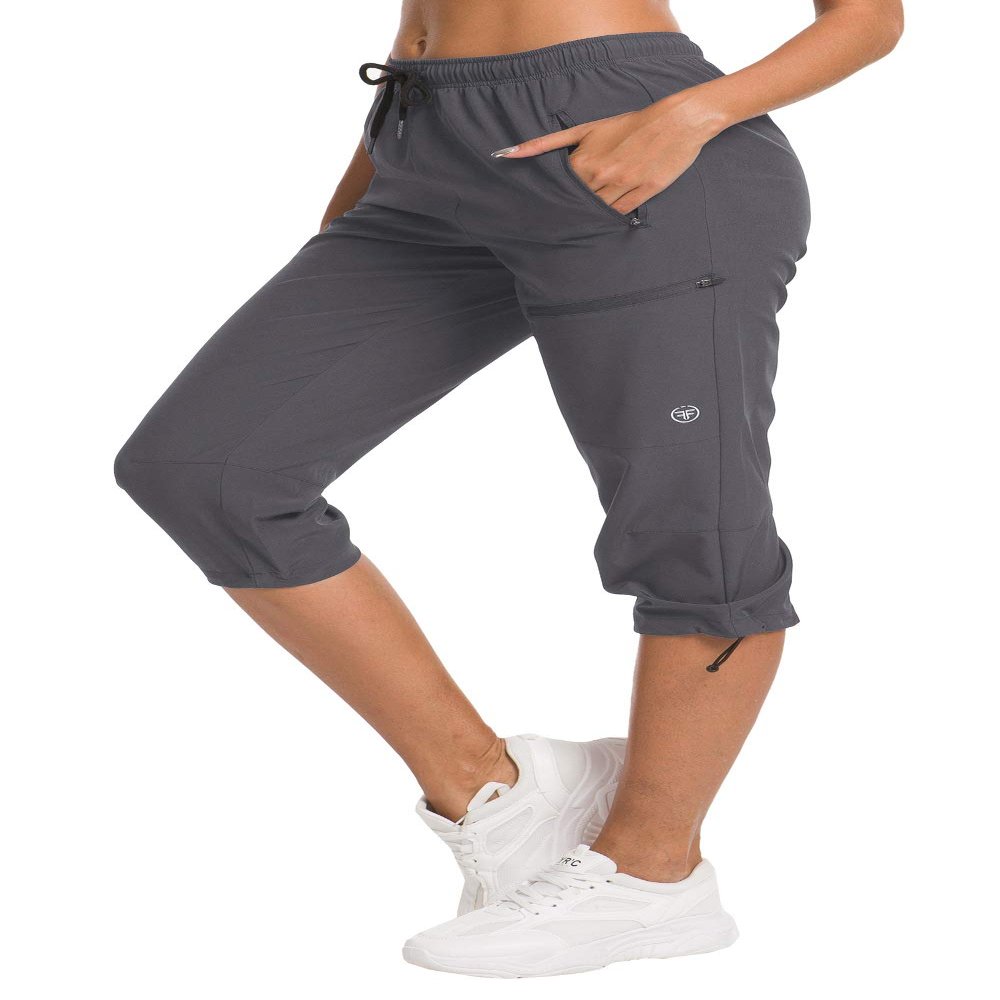 ChinFun Women's Hiking Pants Quick Dry Lightweight Outdoor Capris Water Resistant UPF50+ Grey L