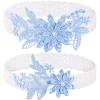 2 Pieces Wedding Garters for Bride Sexy Lace Leg Garter Belt Hand Sewn Faux Pearls Bride Garter Set(Sky Blue) view 1