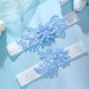 2 Pieces Wedding Garters for Bride Sexy Lace Leg Garter Belt Hand Sewn Faux Pearls Bride Garter Set(Sky Blue) view 4