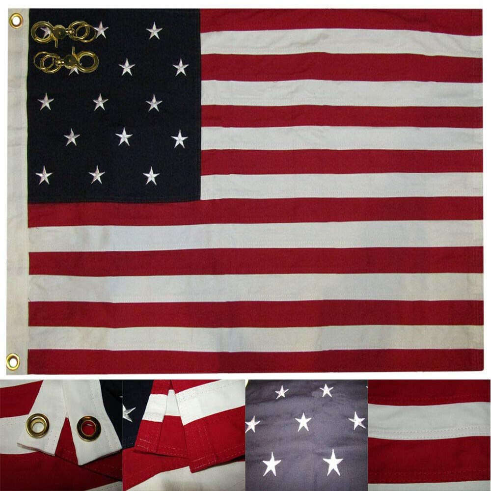 MWS 2x3 15 Star Spangled Banner Premium 100% Cotton Flag 2'x3' Grommets 2 Clips