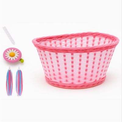ANZOME Girls Bike Basket with Daisy Bell & Streamers, Kids Bicycle Handlebar Basket for 1216 Inch Bikes, Pink Woven Bike Accessories for Girls, Christmas for Little Riders