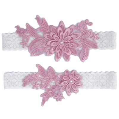Beautiful Pink Lace Bridal Garter Set with Rhinestone Wedding Garters for Brides