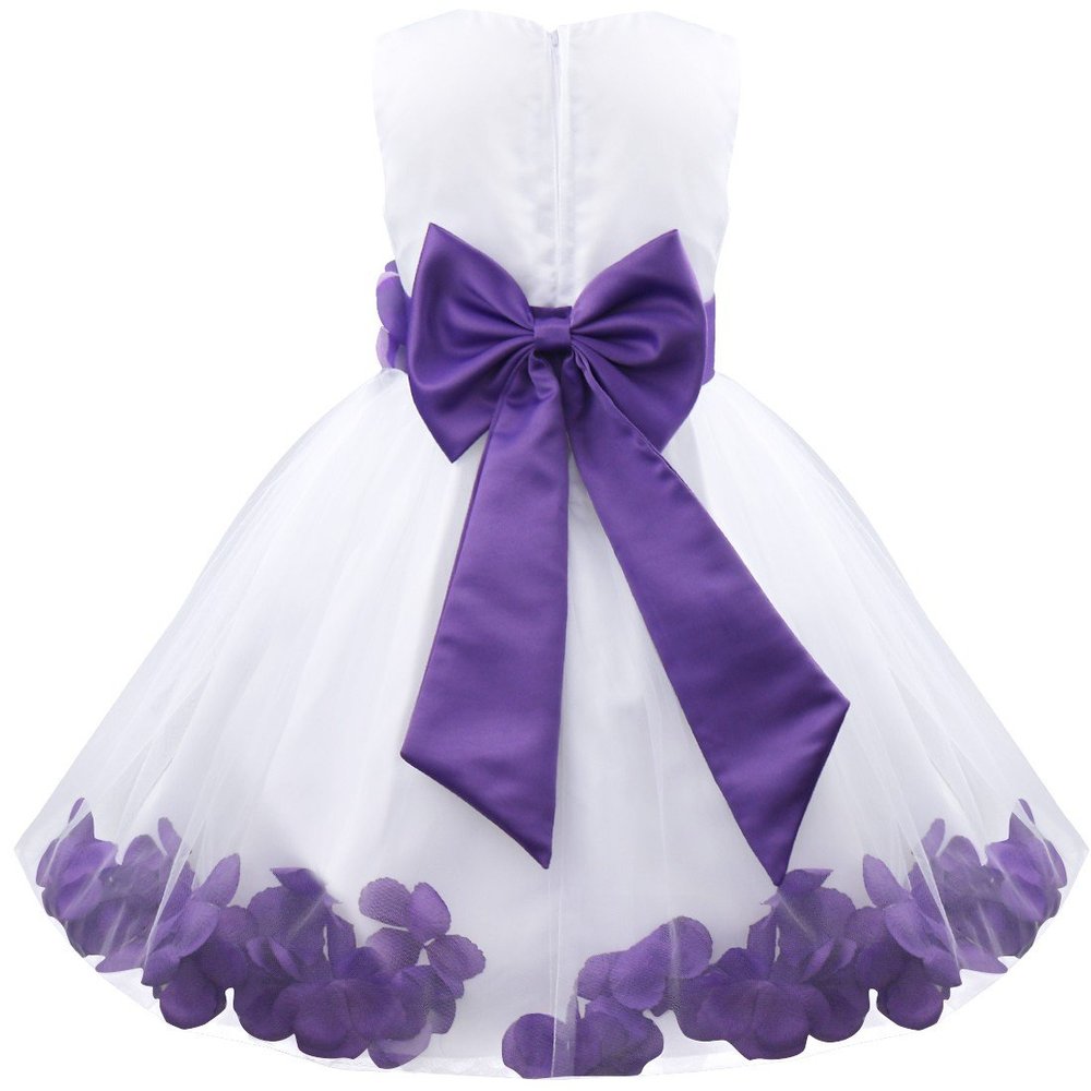 easyforever Kids Sleeveless Petal Bowknot Back Flower Girls Dress Princess Pageant Party Bridesmaid Ball Gown Purple 3