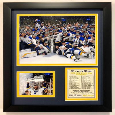 Legends Never Die St. Louis Blues Stanley Cup Champion 2018-19 Collectible | Framed Photo Collage Wall Art Dcor - 12" x 15"