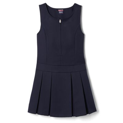 French Toast Girls 4-14 Pleated Jumper with Heart Zipper - Navy, 14