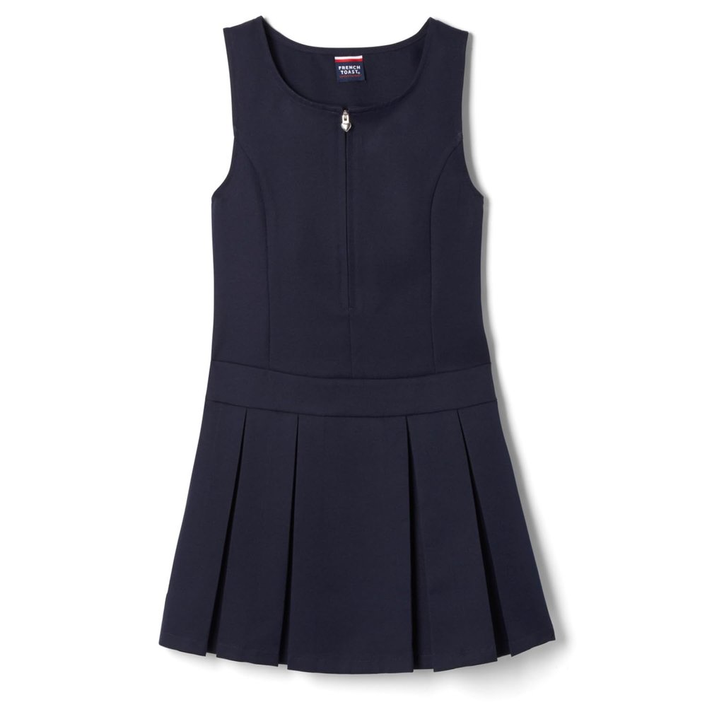 French Toast Girls 4-14 Pleated Jumper with Heart Zipper - Navy, 6X