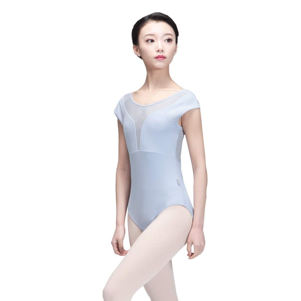 Baiwu Dance 118141020 Cap Sleeve Ballet leotard Floral Mesh Leotards (L, Fog Blue)
