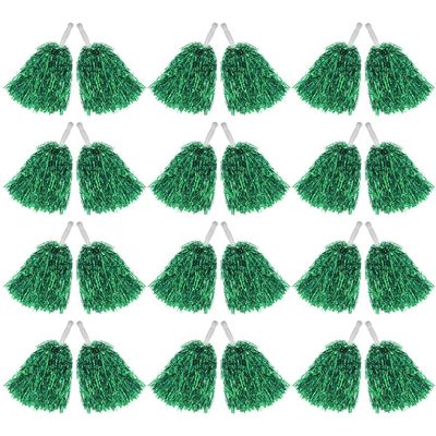 Hooshing 12PCS Green Pom Poms Cheerleading Metallic Foil Pompoms with Plastic Handles for Team Spirit Sports Dance Party