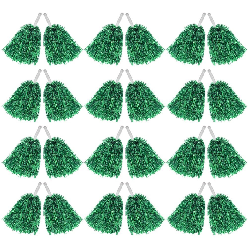 Hooshing 12PCS Green Pom Poms Cheerleading Metallic Foil Pompoms with Plastic Handles for Team Spirit Sports Dance Party
