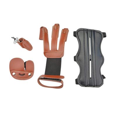 SHARROW Archery Protective Gear Set Finger Protector Glove 3 Straps Arm Guard Thumb Finger Tab Protector Adjustable Size Archery Arm Finger Protector Fits for Hunting Recurve Bow