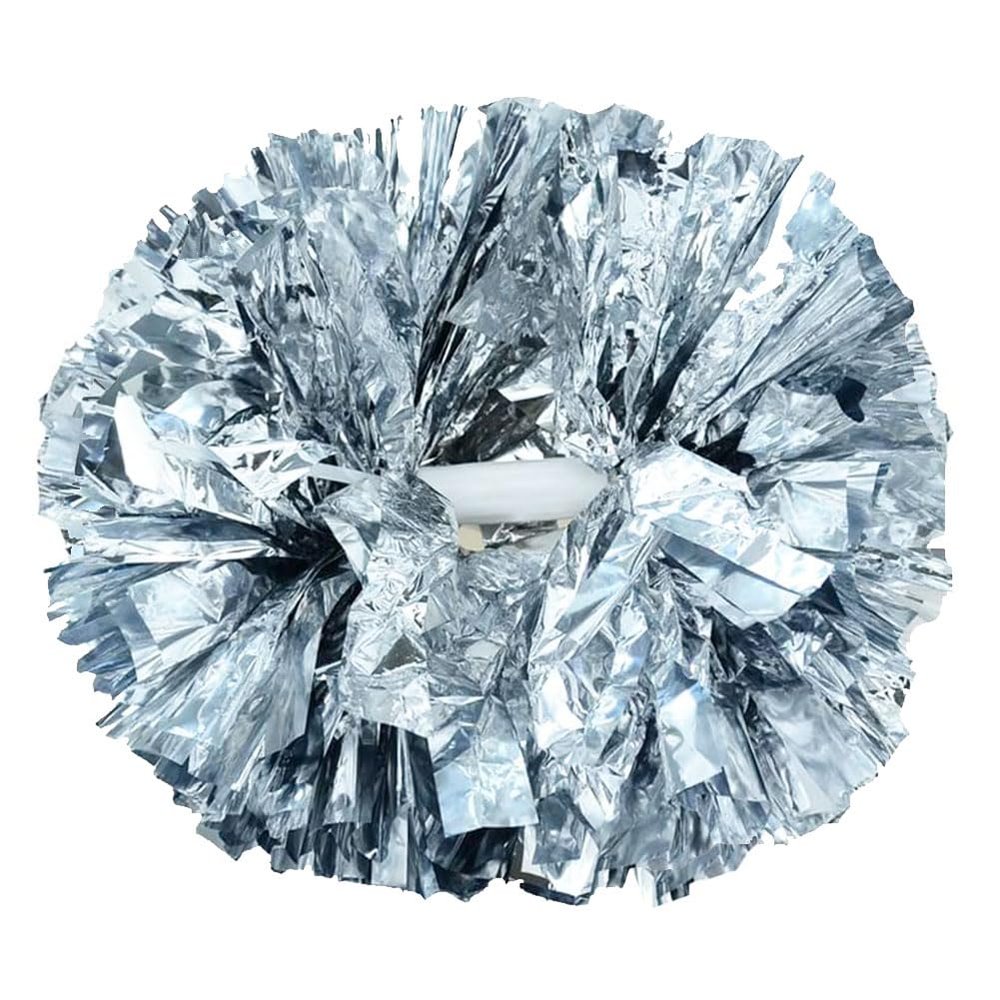 Hooshing 2PCS Silver Pom Poms Cheerleading with Baton Handle for Team Spirit School Sports Dance Cheering