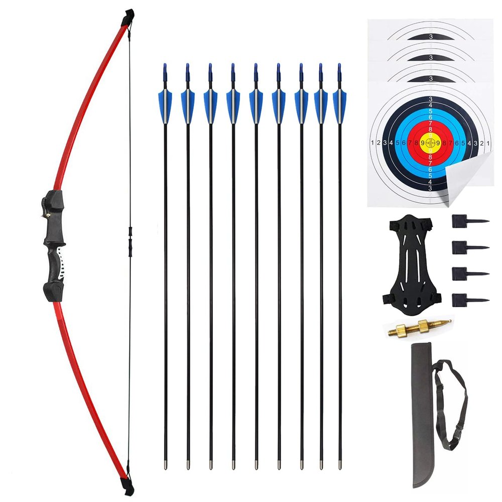 Mxessua 45" Youth Bow and Arrows Set for Kids 8-12 Teens Recurve Archery Beginner Gift Longbow Kit 9 Arrows, 4 Target Face Toy for Backyard Game Age 12-14 14-16 Red