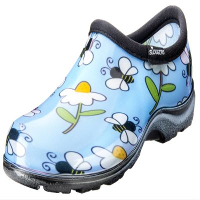 Sloggers Original Waterproof Rain and Garden Shoe for Women Outdoor Slip-On Garden Clog - Made in The USA with Premium Comfort Insole and Arch Support - Lt Blue Bee Print, Size 9