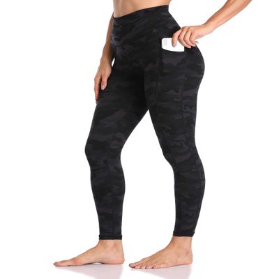 Colorfulkoala Women's High Waisted Tummy Control Workout Leggings 7/8 Length Yoga Pants with Pockets (S, Deep Grey Camo)