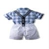 Abolai Baby Boys' Summer Plaid Short Sleeve Suspenders Shorts Outfit Set with White Bowtie Blue 90 view 2