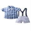 Abolai Baby Boys' Summer Plaid Short Sleeve Suspenders Shorts Outfit Set with White Bowtie Blue 90 view 3