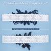 2 Pieces Wedding Garters for Bride Sexy Lace Leg Garter Belt Hand Sewn Faux Pearls Bride Garter Set(Navy Blue) view 2