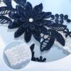 2 Pieces Wedding Garters for Bride Sexy Lace Leg Garter Belt Hand Sewn Faux Pearls Bride Garter Set(Navy Blue) view 3