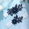 2 Pieces Wedding Garters for Bride Sexy Lace Leg Garter Belt Hand Sewn Faux Pearls Bride Garter Set(Navy Blue) view 4