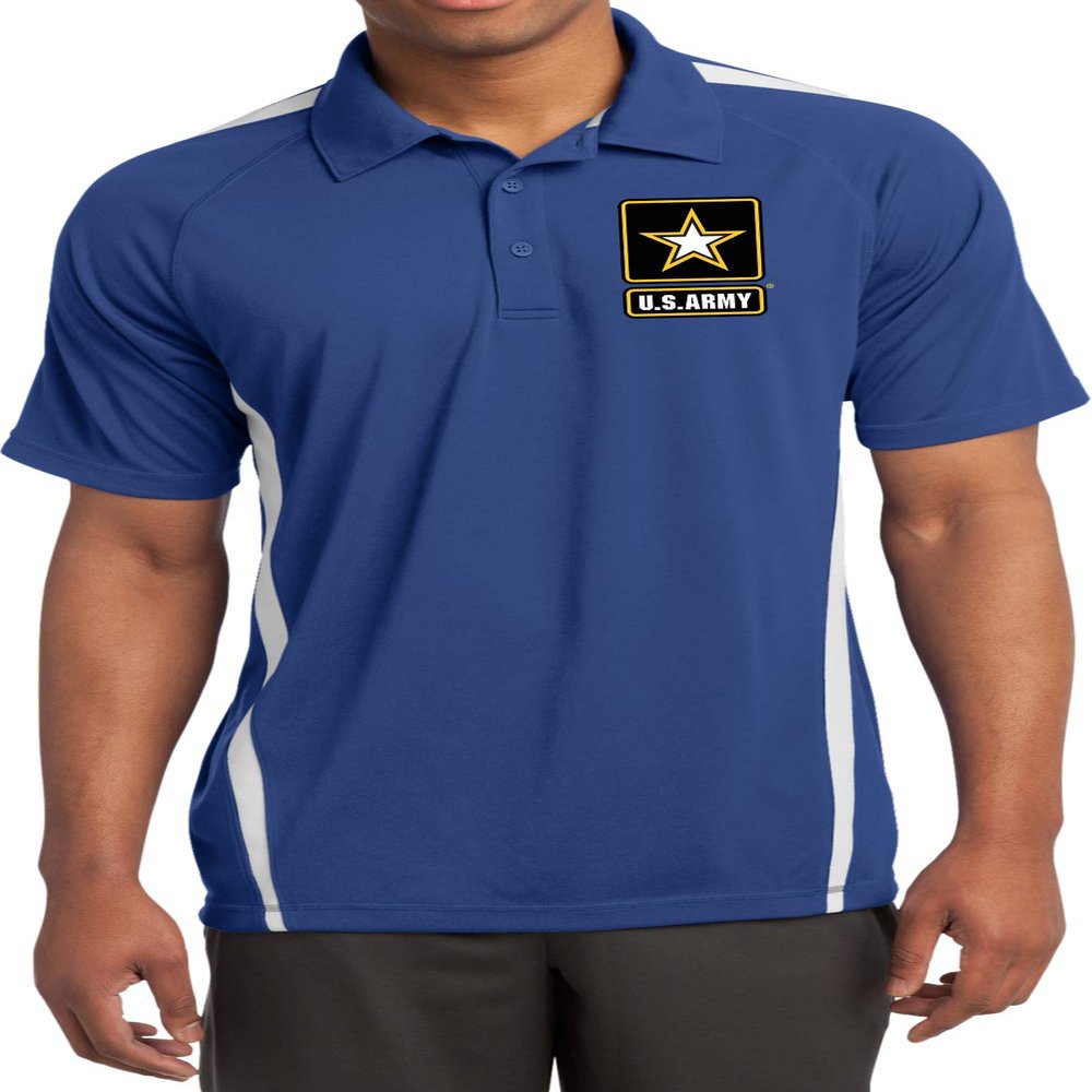 Buy Cool Shirts US Army Pocket Print Micro Mesh Colorblock Polo, Royal White Medium