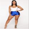 Women's Sexy Shiny Metallic Liquid Wet Look High Waist Shorts Hot Pants Dance Yoga Booty Shorts Clubwear (Blue, XL) view 2