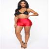 Women's Sexy Shiny Metallic Liquid Wet Look High Waist Shorts Hot Pants Dance Yoga Booty Shorts Clubwear (Red, L) view 2