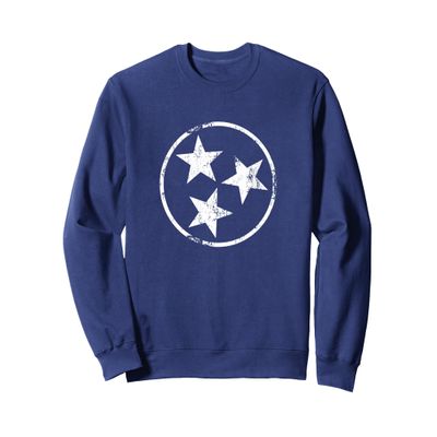 3 Star TN Flag Graphic White Distressed Tennessee State Flag Sweatshirt, Adult Unisex, Navy Blue, Large