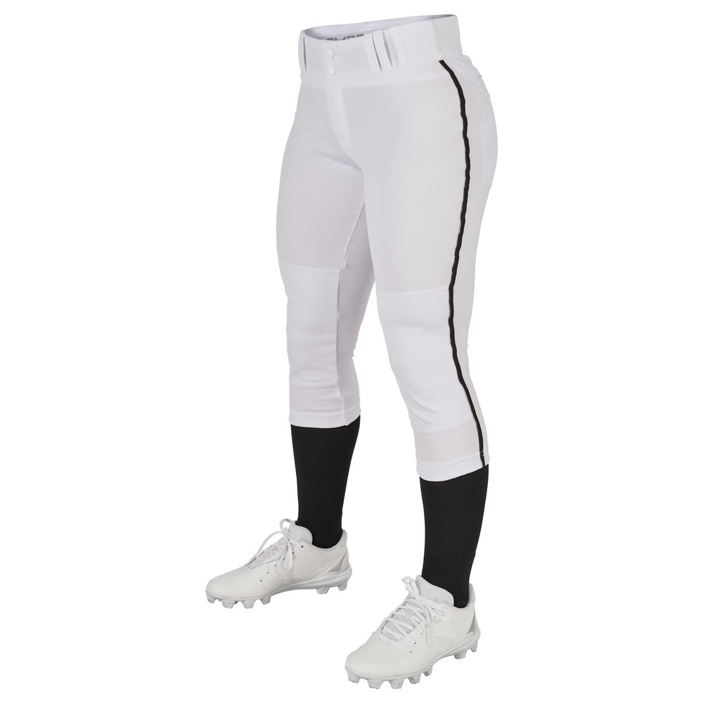 CHAMPRO womens Low-rise Youth Softball With Tournament Traditional Low Rise Pant w/Braid, White,black Pipe, Small US