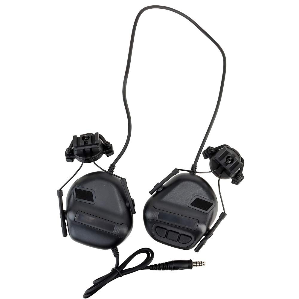 DETECH Tactical Helmet Headset Headphone Electronic Shooting Ear Protection Sound Amplification Noise Reduction Ear Muffs Hunting Shooting Ear Defender with Detachable Microphone