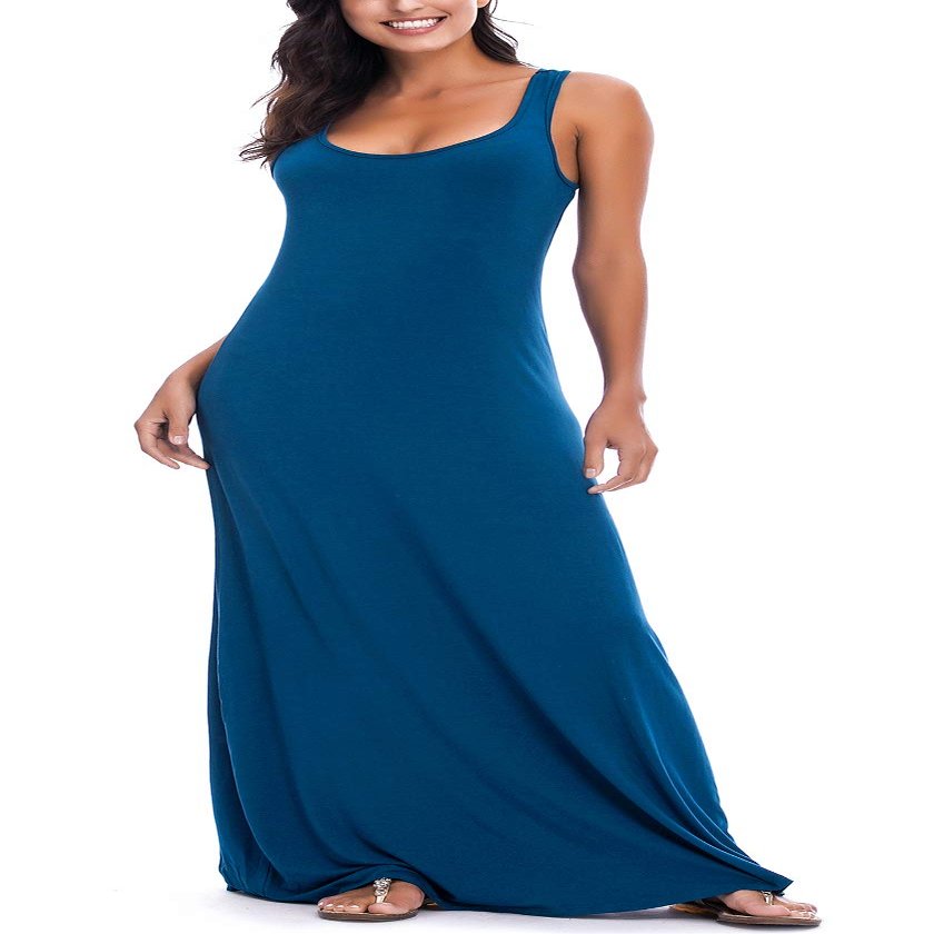 EXCHIC Women's Sexy Tank Top Maxi Long Dress Casual Sleeveless Summer Beach Dress (XL, Ink Blue)