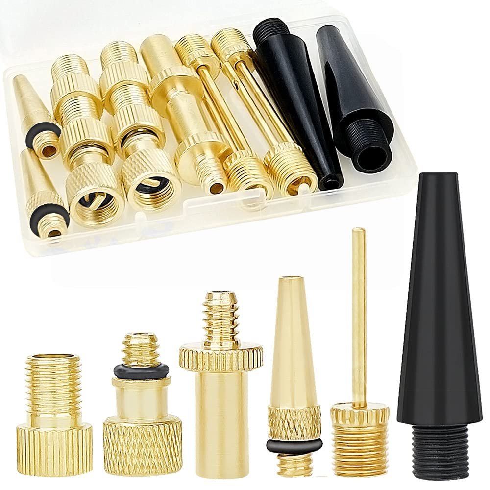 Hyacinth 16PCS Premium Brass Presta and Schrader Valve Adapter, Bike Tire Valve Adapters, Ball Pump Needle, Adapters Kit as Inflation Devices and Accessories fit for Standard Pump or Air Compressor