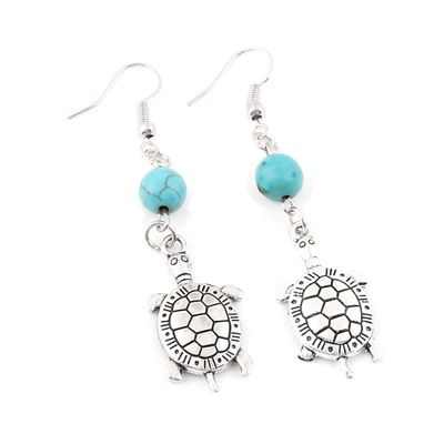 1Pair Vintage Animals Turtle Crystal Beads Drop Earrings Sea Ocean Statement For Women Gift Jewelry