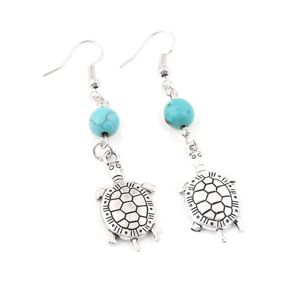 1Pair Vintage Animals Turtle Crystal Beads Drop Earrings Sea Ocean Statement For Women Gift Jewelry