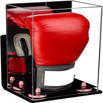 Better Display Cases Acrylic Vertical Boxing Glove Display Case Mirror Case, Pink Risers , Wall Mount and Black Base 8" x 6" x 14" (A092/V18)