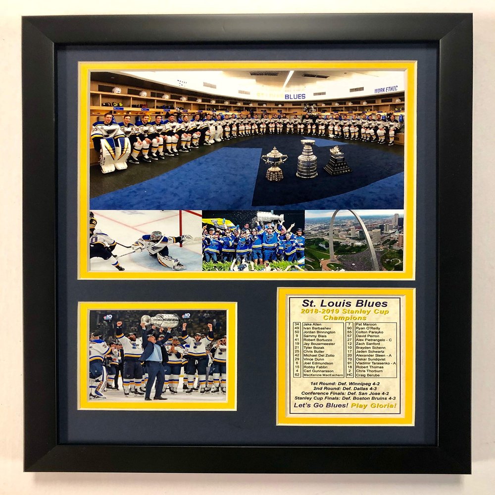 NHL St. Louis Blues Stanley Cup Champions Framed Double Matted Photos, Collage, 12" x 15"