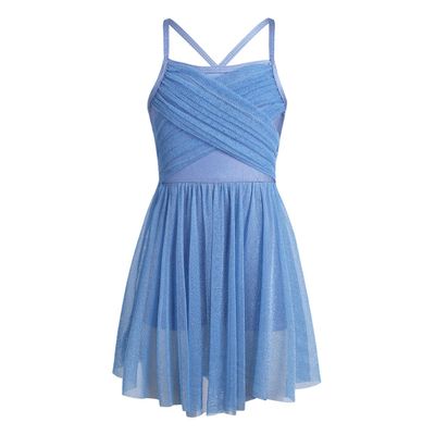 easyforever Kids Girls Spaghetti Straps Bowknot Criss Cross Back Lyrical Ballet Dance Leotard Dress Workout Tutu Skirt Light Blue 12