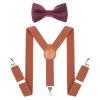 AWAYTR Child Kids Suspenders Bowtie Set - Adjustable Suspender Set for Boys and Girls (Brown+Wine red bowtie, 25Inches (3 Years to 6 Years)) view 1