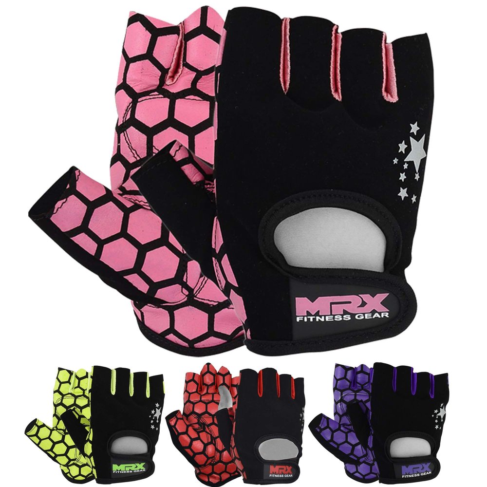 MRX Adjustable Weight Lifting Gloves Fingerless Gloves for Women, Reinforced Palm and Secure Closure, Leather Hand Protection Gear for Gym, Training and Exercise