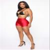 Women's Sexy Shiny Metallic Liquid Wet Look High Waist Shorts Hot Pants Dance Yoga Booty Shorts Clubwear (Red, M) view 3