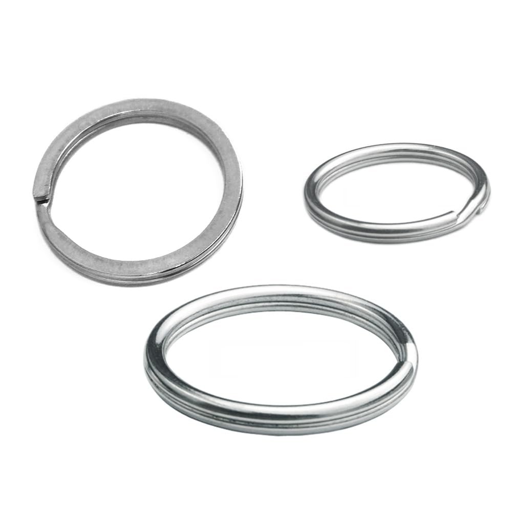Marine Grade 316 Stainless Steel Key Ring Key Chain Heavy Duty Keychain Split Ring Connector for Scuba Gear BCD Attachment Crafts Jewelry (20mmx5+Flat 25mmx5+30mmx5)