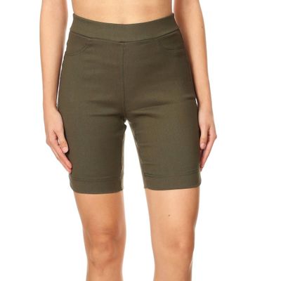 Jvini Women's Stretchy Cotton Skinny Jean Bermuda Shorts Olive Small